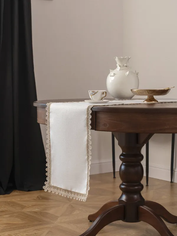 Дорожка настольная, 40х160 см, полиэстер, белая, Цветочное кружево, Flower lace gold, image-5