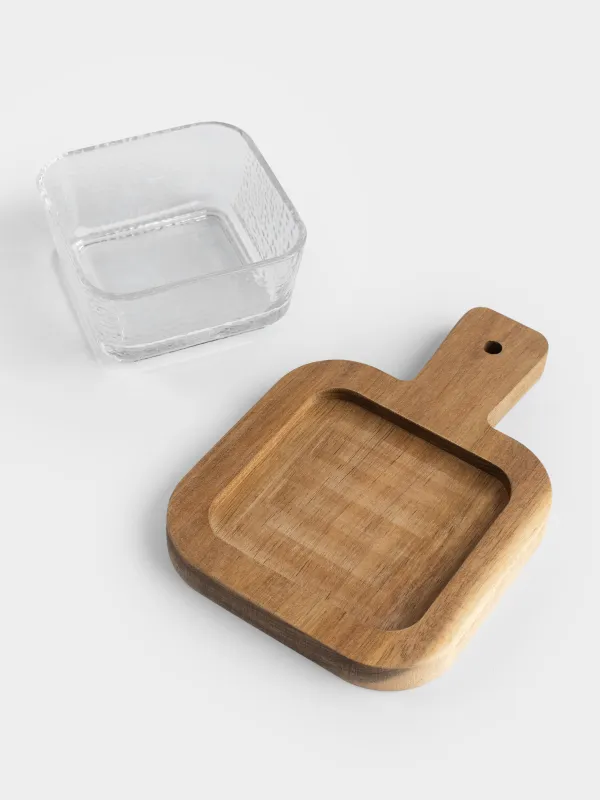 Ыдыс, 10х10 см, тұғырда, шыны/ағаш, Ripply wood, image-3