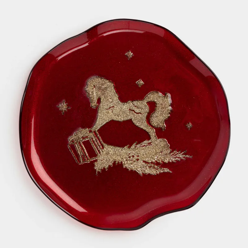 Блюдо, 28х2 см, стекло, бордовое, Лошадка, Brumal