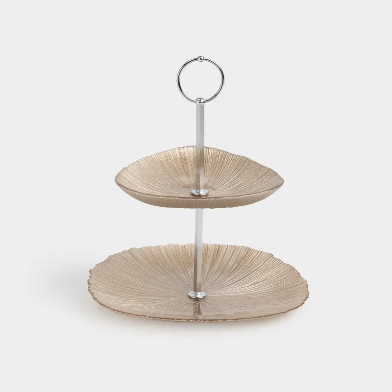 Подставка для пирожных, 16х21/24 см, 2 яруса, стекло/металл, шампань, Angle