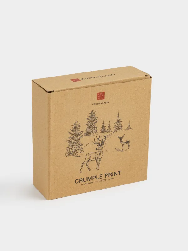 Салатник, 17х6 см, 550 мл, керамика D, белый, Олени в лесу Crumple print, image-4