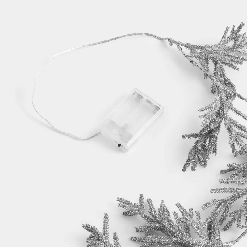 Тармақ-сәндік гирлянд, 2 м, жарықтандырылған, пластик, күміс, инелер, Жарық декоры, image-4