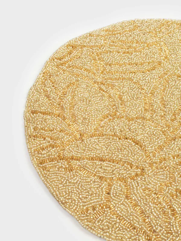 Салфетка под приборы, 36 см, бисер, круглая, шампань, Листья, Art beads, image-2