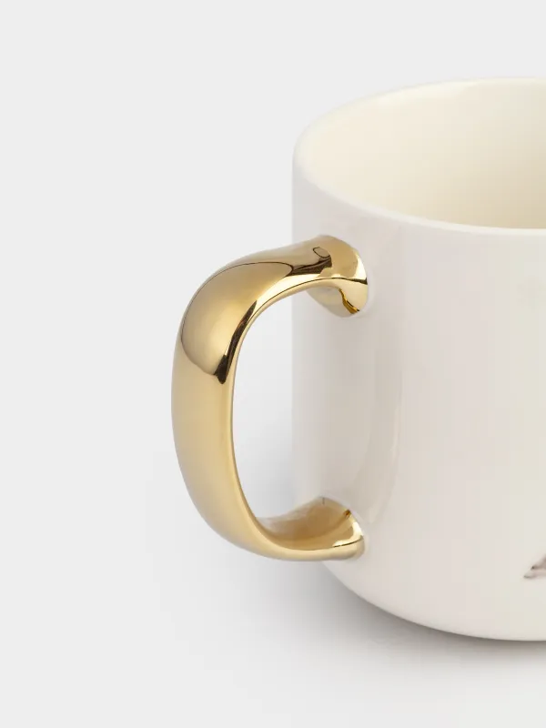 Кружка, 400 мл, фарфор N, бело-золотистая, Олененок и мишка у елки, Christmas friends, image-2