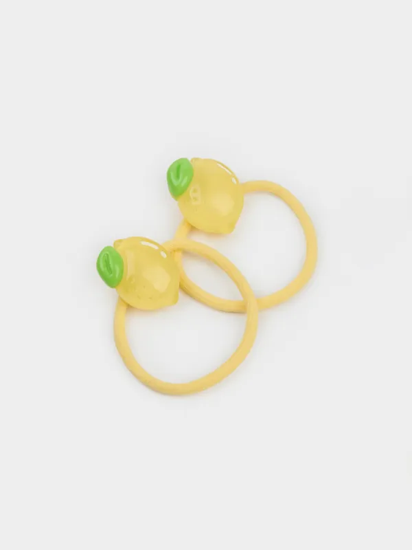 Резинка для волос, 5 см, 2 шт, детская, пластик/полиэстер, желтая, Лимон, Gracile, image-1