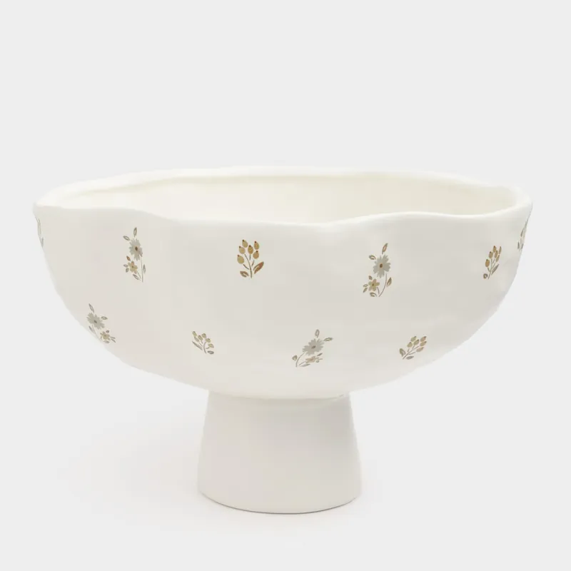 Жеміс вазасы, 24x15 см, керамика, сүт түстес, ескірген гүлдер, La flore