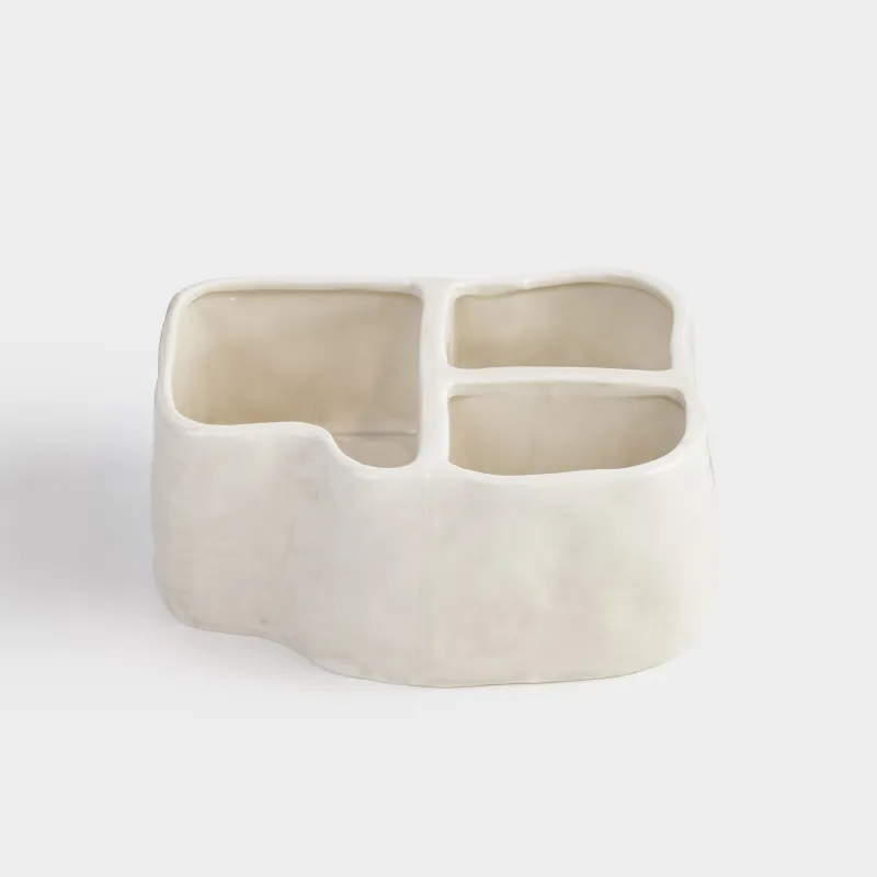 Органайзер для косметики, 18х14 см, 3 отд, фарфор P, серо-бежевый, Мятый эффект, Crumple bath, image-1