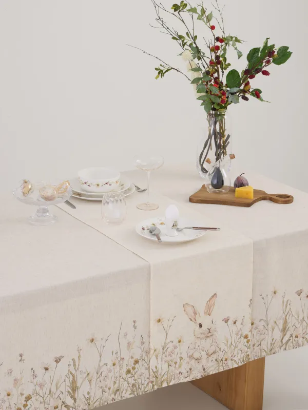 Үстел төсеніші, 40х160 см, полиэстер/зығыр, сарғылт-қоңыр, Гүлдер арасындағы қоян, Bunny in flowers, image-6