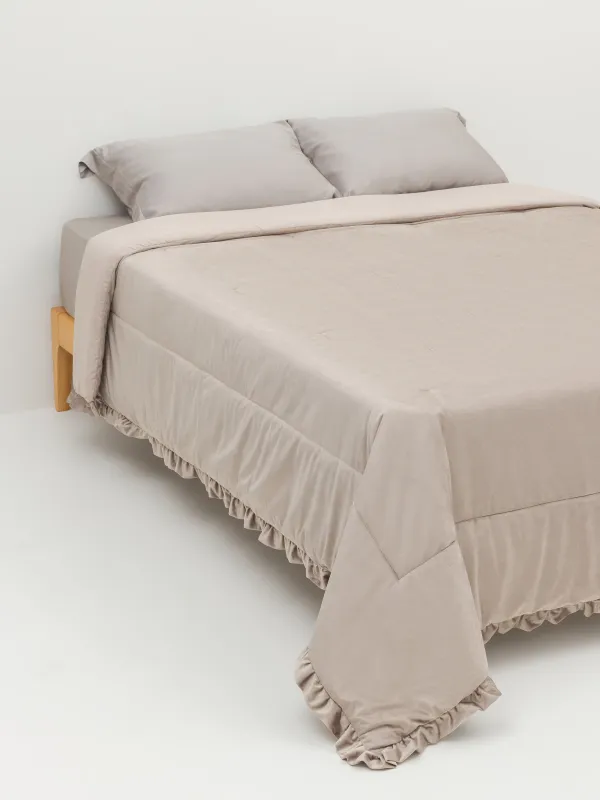 Төсек жапқыш, 220х240 см, сырылған, барқыт/микрофибра, мокко, желбіршектері бар, Stitch velvet, image-0