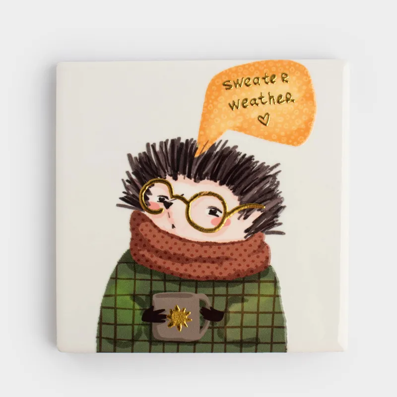 Подставка под кружку, 11х11 см, квадратная, керамика/пробка, белая, Еж в очках, Forest animals