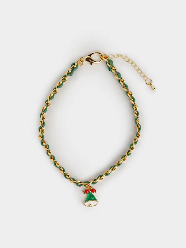 Жануарларға арналған мойынбау, 30 см, сәндік, полиуретан/металл, жасыл, Қоңырау, Chain pet, image-0