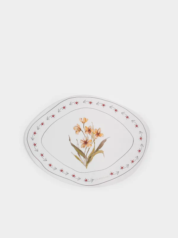 Салфетка под приборы, 32x44 см, ПВХ, фигурная, белая, Желтые цветы, Rock print, image-0