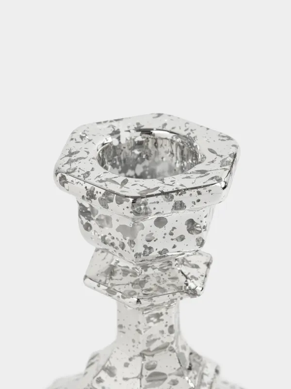 Шам ұстағыш, 9 см, жіңішке шамға арналған, аяқты, шыны, күміс, Patina, image-2