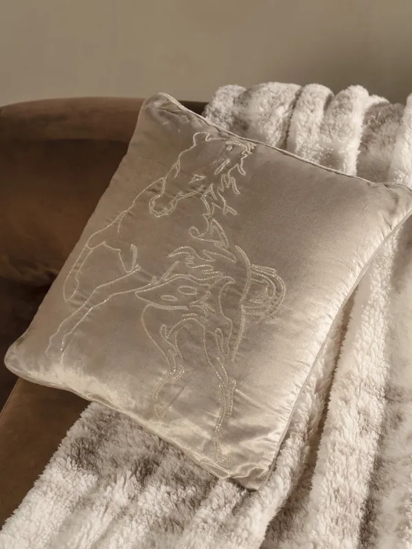 Подушка декоративная, 50х50 см, вельвет/бисер, молочная, Лошадь, Horse, image-3