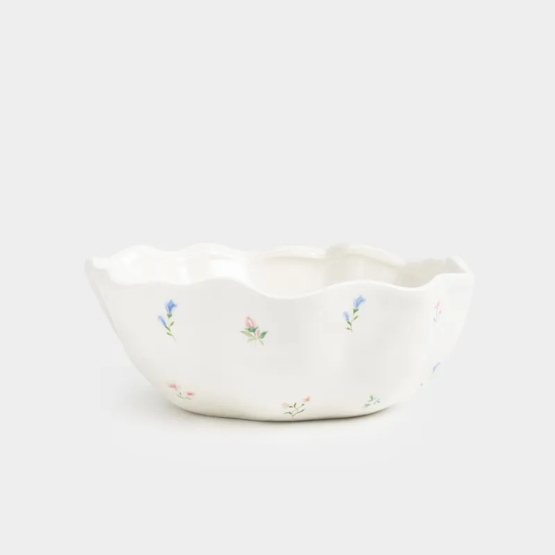 Салатник, 21х8 см, 1,2 л, керамика D, молочный, Нежные цветы, El flora