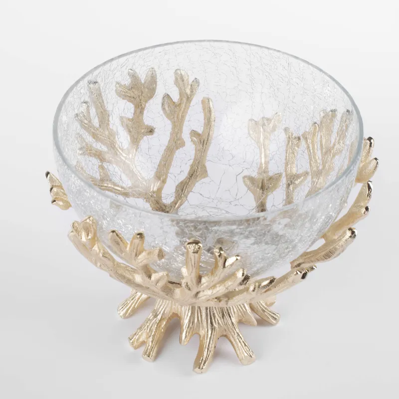 Жеміс вазасы, 20 см, аяғы, шыны / металл, алтын, Кракелюр, Paradise garden, image-2