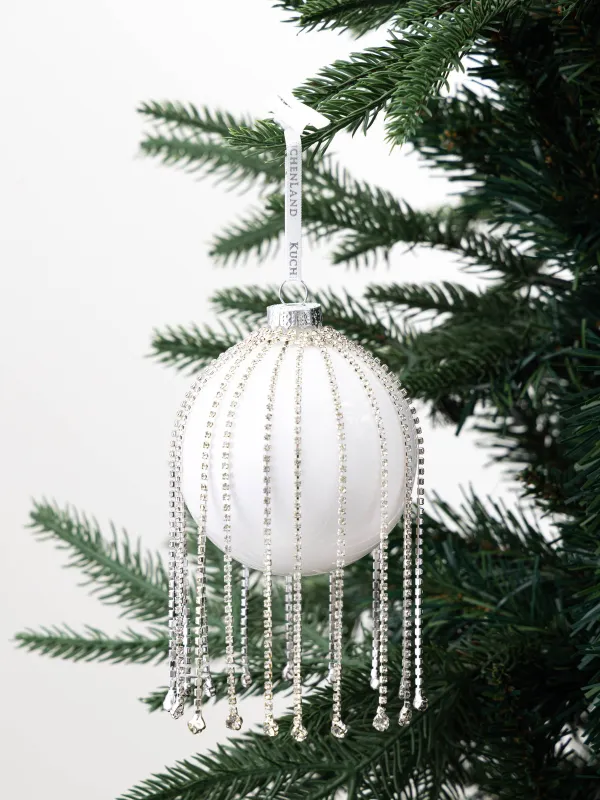 Игрушка елочная, 8 см, стекло, со стразами, белая, Шар с кристаллами, Ball crystal, image-2