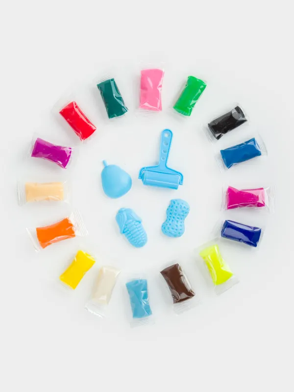 Шығармашылыққа арналған жиынтық, 20 пр, ермексаз, қалыпы мен ролигі бар, көк, Көкөністер, Childhood, image-1