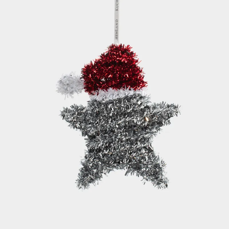 Игрушка елочная, 16 см, мишура/пластик, серебристо-красная, Звезда, Tinsel christmas