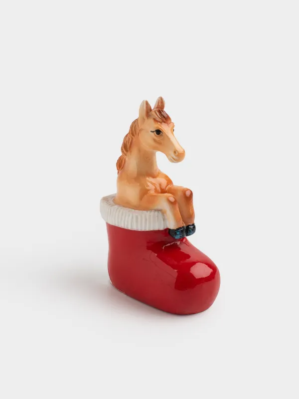 Статуэтка, 8 см, полирезин, красно-коричневая, Лошадь и сапог, Horse christmas, image-2