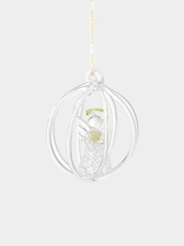 Шырша ойыншығы, 8 см, шыны, алтын, Шар ішіндегі періште, Ball shape, image-0