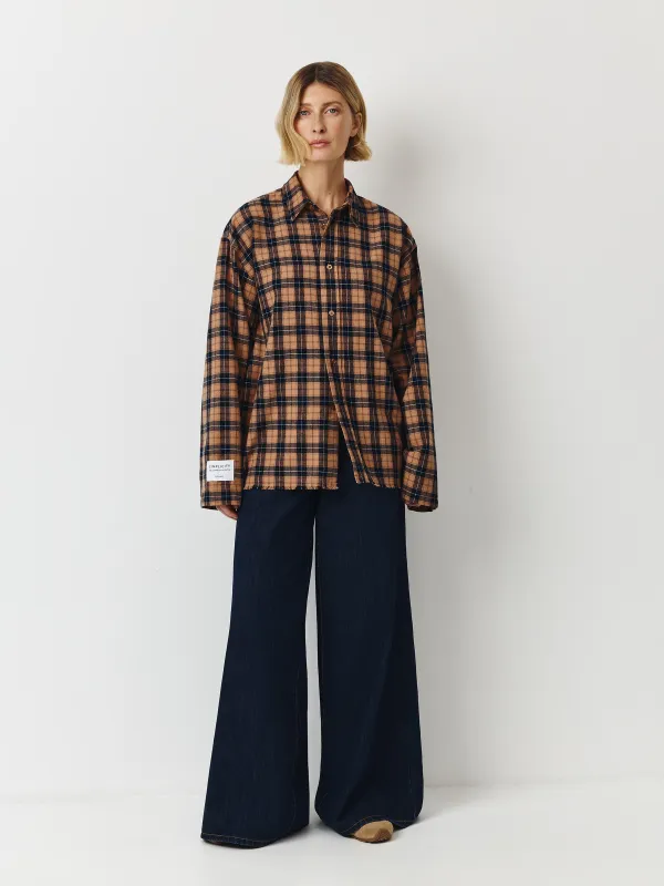 Рубашка с длинным рукавом, сине-коричневая, Leonor, image-1