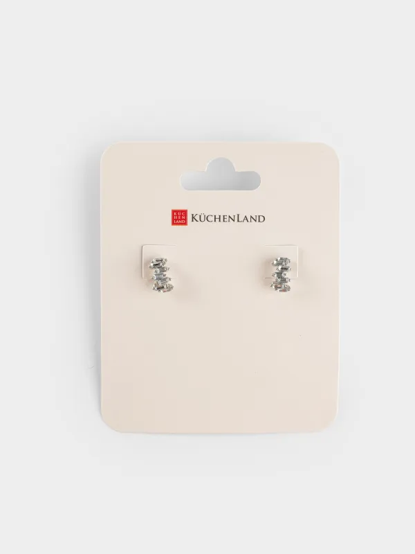 Пуссет сырғалары, 1 см, 2 дана, металл/акрил, күміс, Кристалдар, Jewelry crystal, image-4