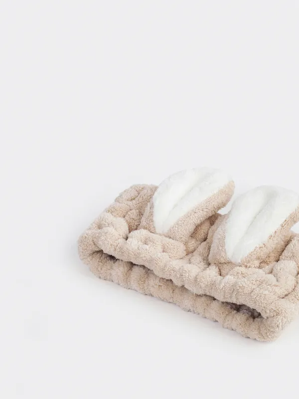 Шашқа арналған резеңке, 17х8 см, флис, сарғылт-қоңыр және ақ, Құлақтар, Showy, image-2