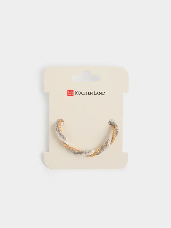 Браслет, 24 см, тройной, металл, золотисто-серебристый, Жгут, Flagel, image-3