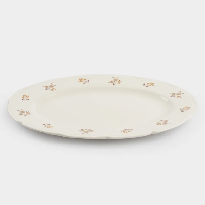 Ыдыс, 35х25 см, Фарфор N, ақ, сопақ, ескірген гүлдер, La flore