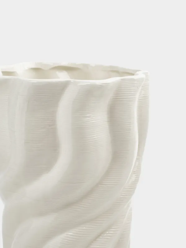 Гүл вазасы, 26 см, керамика, ақ, Иілім, Crumple, image-1