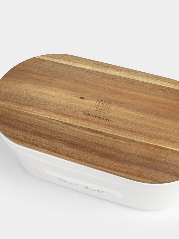 Хлебница, 33х17х13 см, с разделочной доской, керамика/дерево, овальная, молочная, Noble tree, image-4