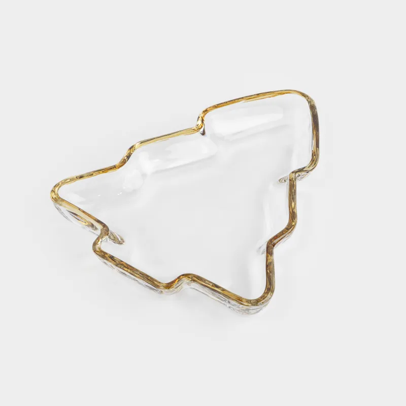 Блюдо, 20х17х2 см, стекло, с золотистым кантом, Ель, Christmas classic