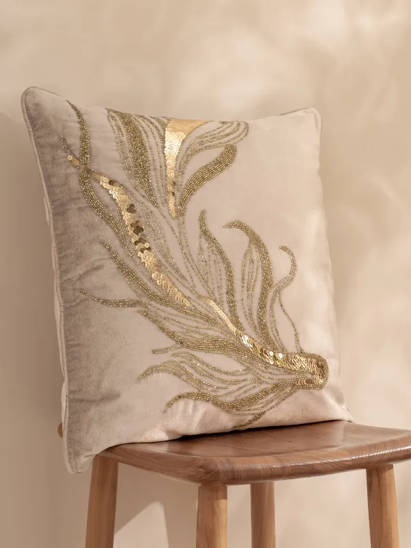 Сәндік жастық, 50х50 см, барқыт/моншақ, сарғылт-қоңыр, Балық, Goldfish, image-6