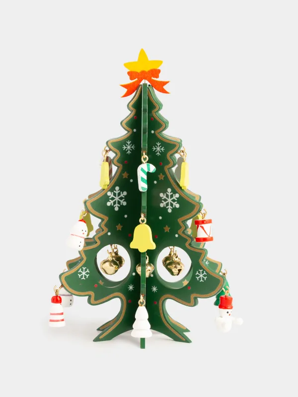Мүсінше, 18 см, салпыншағы бар, МДФ, жасыл, Ойыншықтары бар шырша, Christmas style, image-0