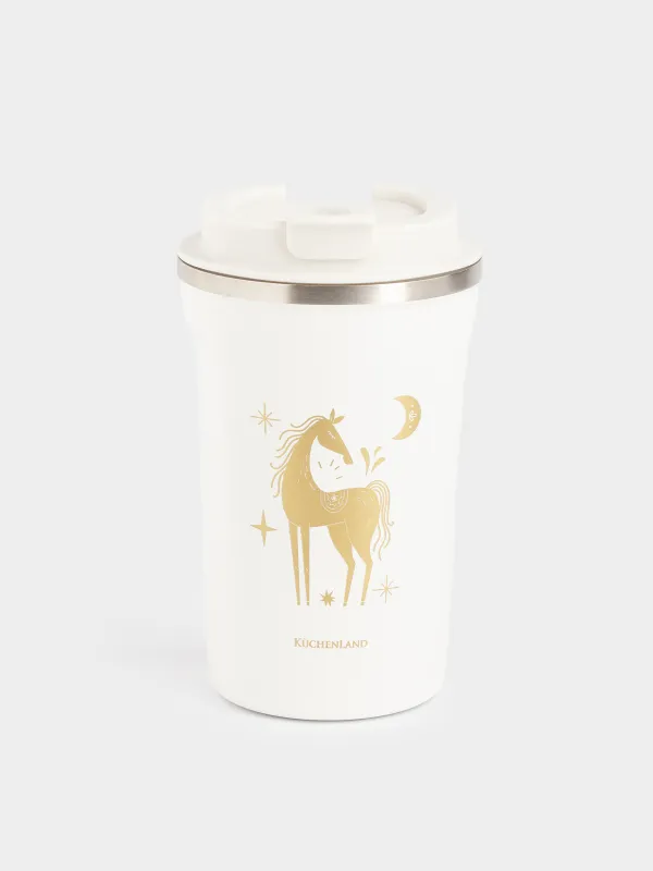 Термокружка, 380 мл, сталь/пластик, белая, Лошадь, Coffee time, image-0