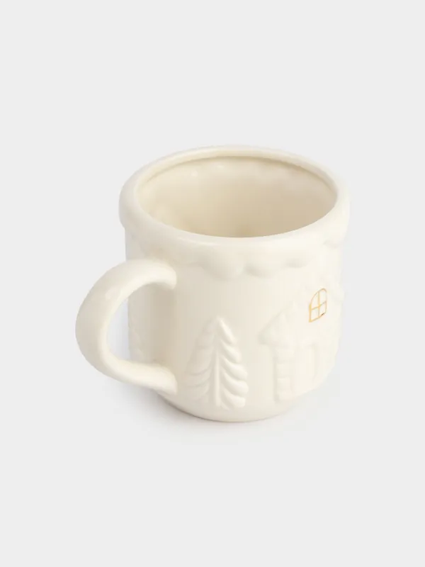 Саптыаяқ, 500 мл, керамика, сүт және алтын түстес, Шыршалары бар үй, Snow sparks, image-1