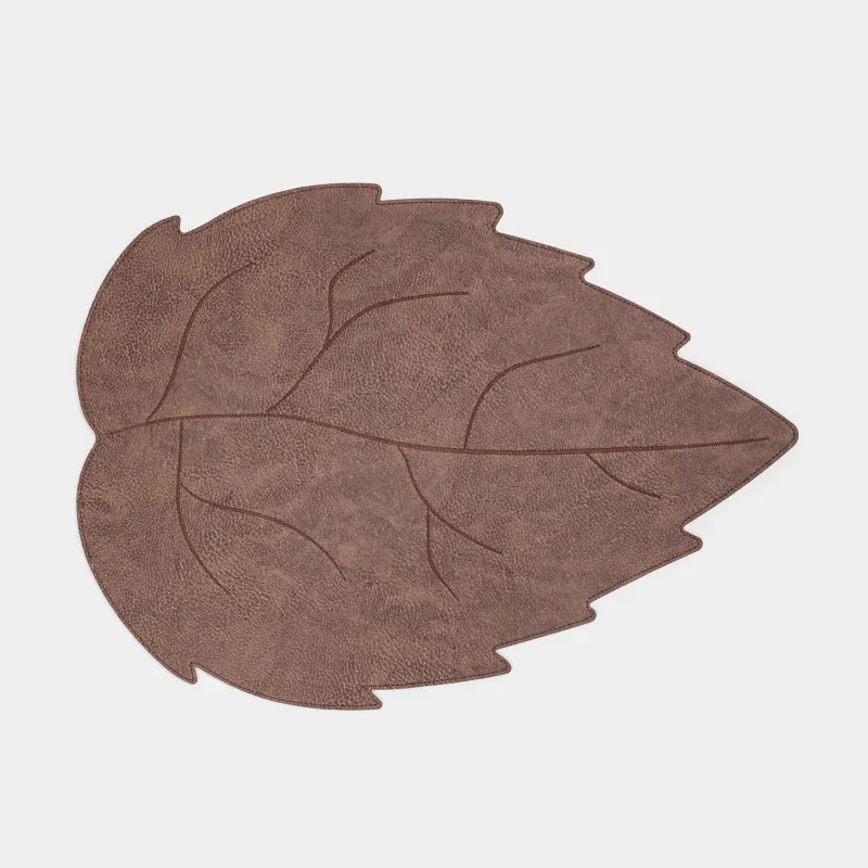 Салфетка под приборы, 35x48 см, ПВХ/полиэстер, фигурная, коричневая, Лист, Rock shape