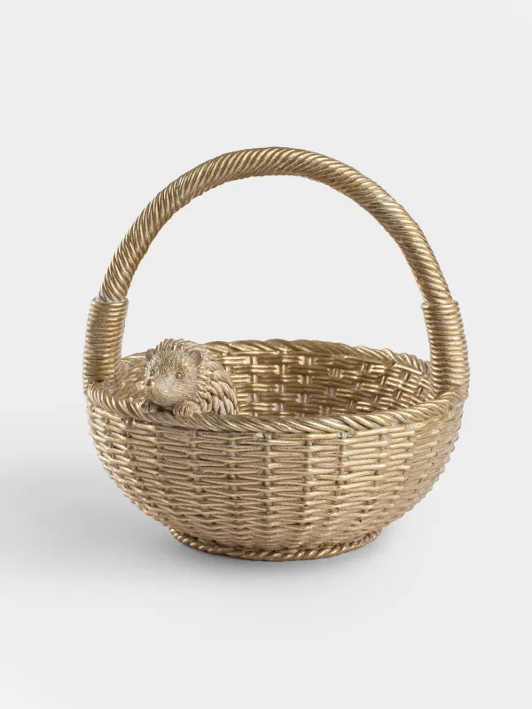 Ваза декоративная, 21х19 см, Ежик на корзине, Hedgehog gold, image-0