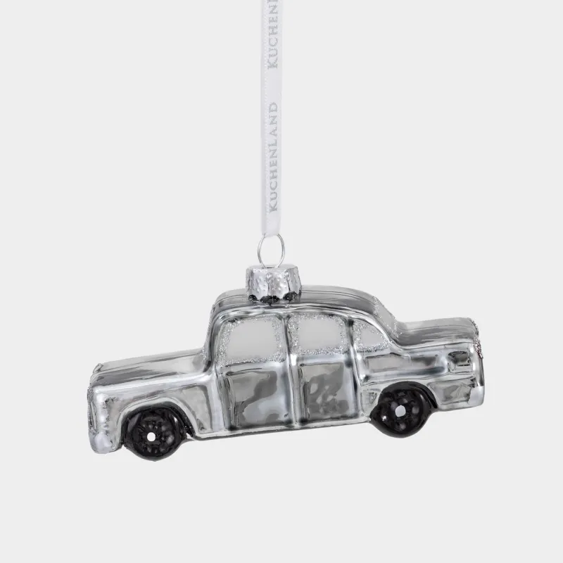 Шырша ойыншығы, 10х4 см, шыны, жылтырақтары бар, күміс, Машина, Figure christmas