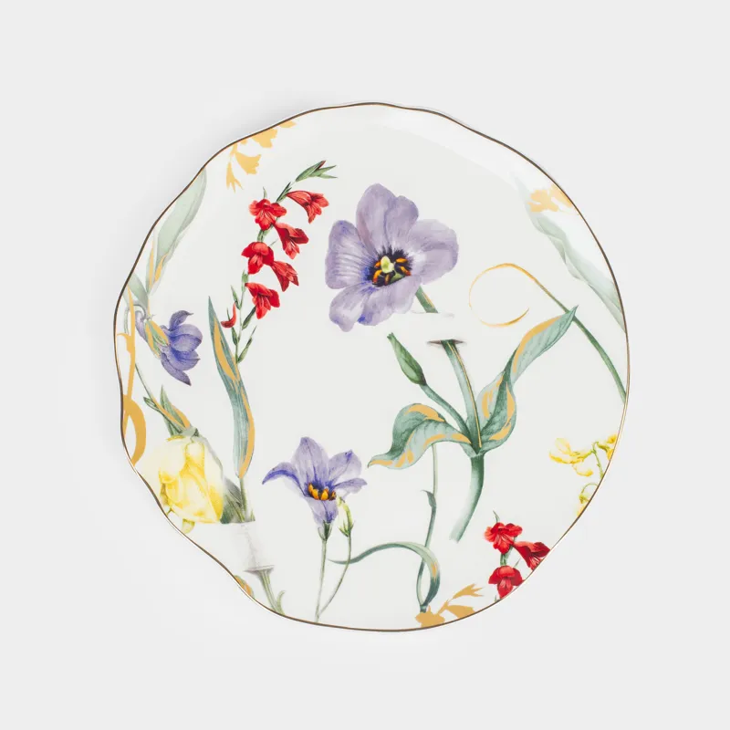 Тарелка обеденная, 26 см, фарфор N, белая, с золотистым кантом, Цветы, Night flower