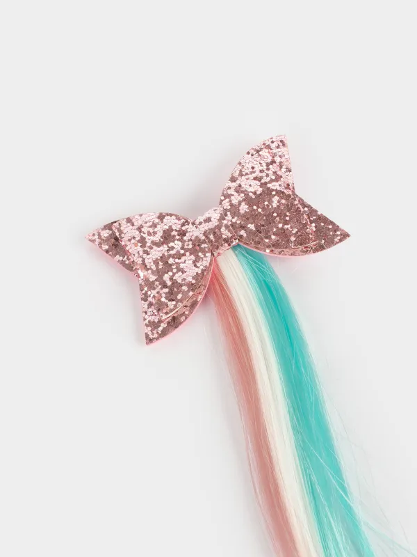 Заколка для волос, 46 см, детская, с прядями, полиэстер/металл, Бантик, Hairstyle, image-1