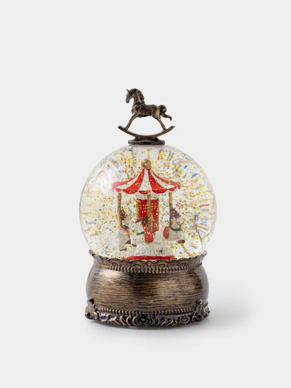 Қар шамы, 20 см, жарықтандырылған, пластик, қола, Айналма әткеншек, Bronze style, image-1