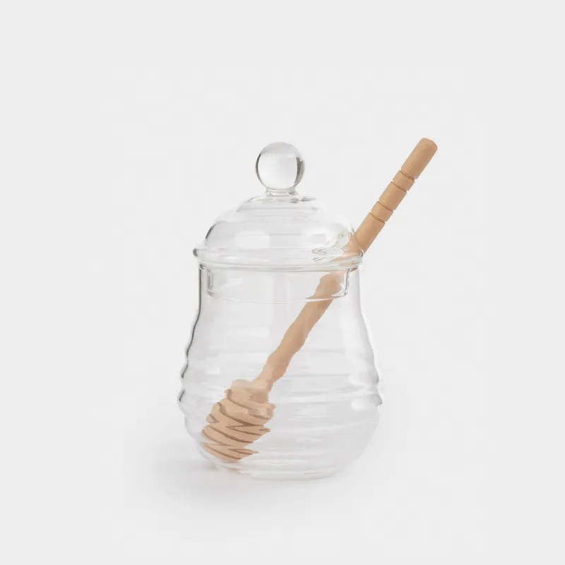 Банка для меда, 270 мл, с ложкой, стекло Б/дерево, Honey
