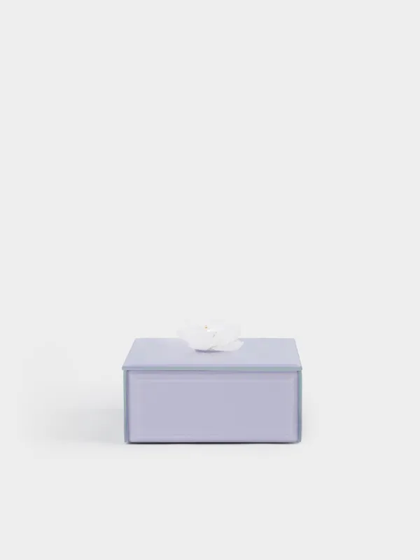 Шкатулка для украшений, 10х10 см, стекло, зеркальная, лиловая, Цветок, Glossy color, image-1