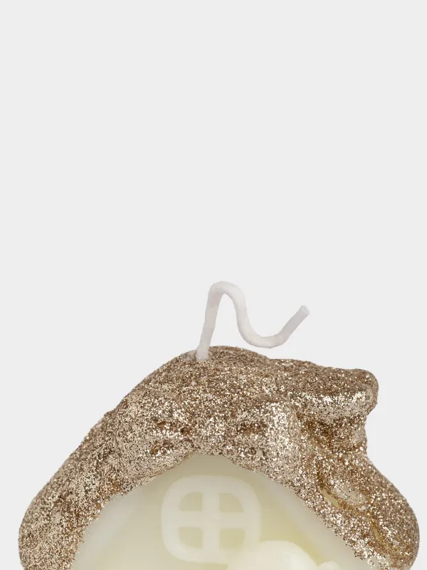 Свеча, 8x6 см, с блестками, молочно-золотистая, Домик, House shape, image-2