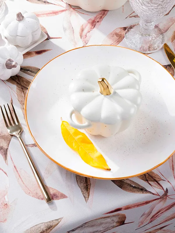 Кокотница, 11 см, 340 мл, с крышкой, керамика, молочно-золотистая, в крапинку, Тыква, Gourd, image-7