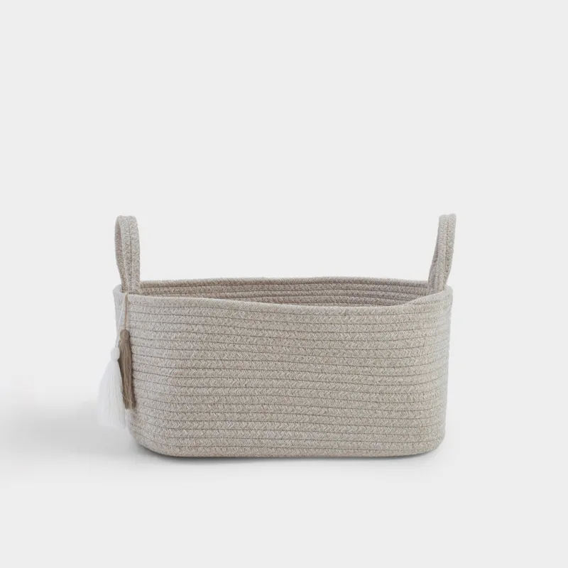 Корзина для хранения, 40х30 см, с ручками, хлопок/полиэстер, овальная, молочная, Tote