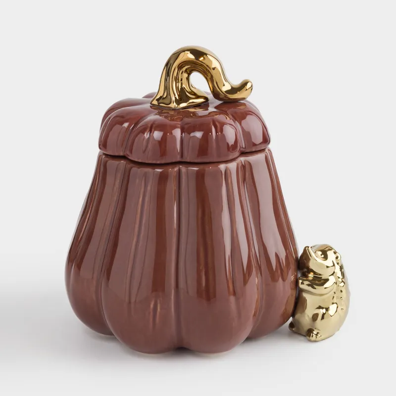 Емкость для хранения, 15х16 см, 720 мл, керамика, бордово-золотистая, Еж у тыквы, Colors autumn