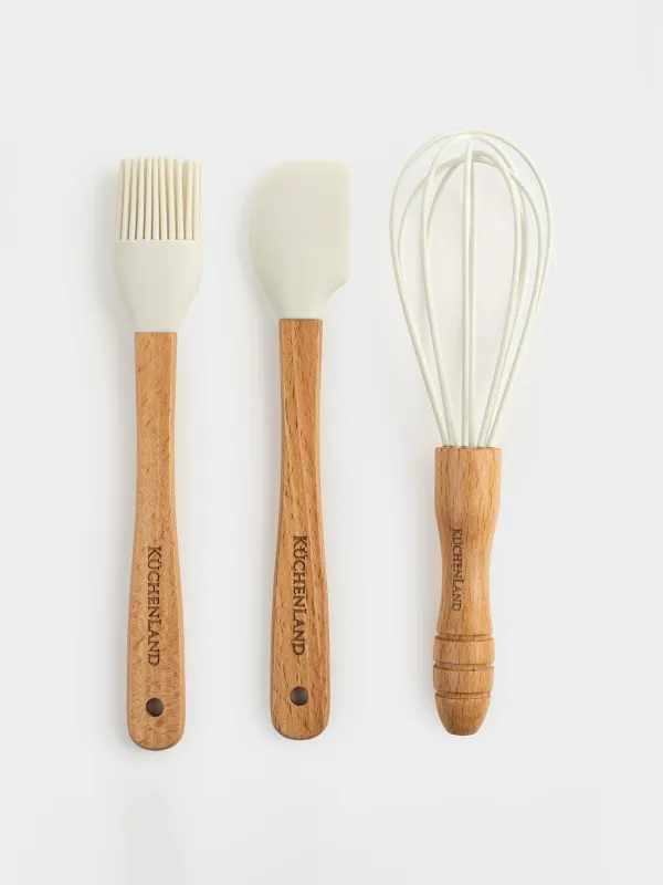 Пісіру жинағы, 3 зат, шпатель/шайқау/щетка, силикон/ағаш, сүт түсті, Bakery, image-0